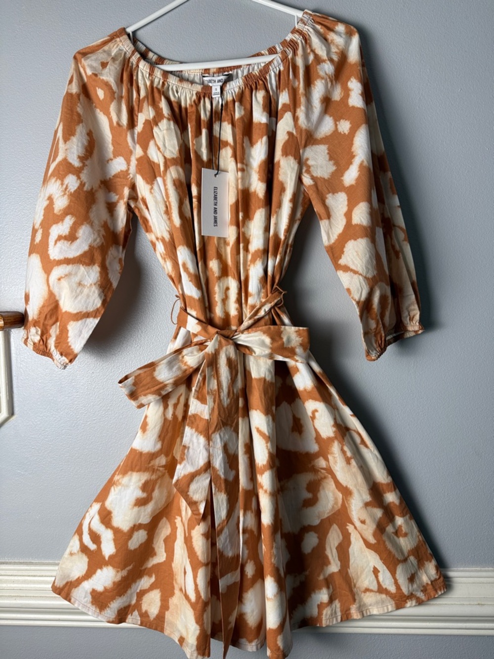 Elizabeth and James Rust and Cream Printed Belted Dress